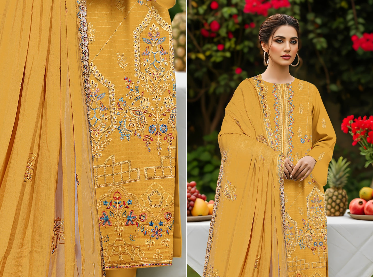 UNSTITCHED EMBROIDERED VISCOSE 3PC