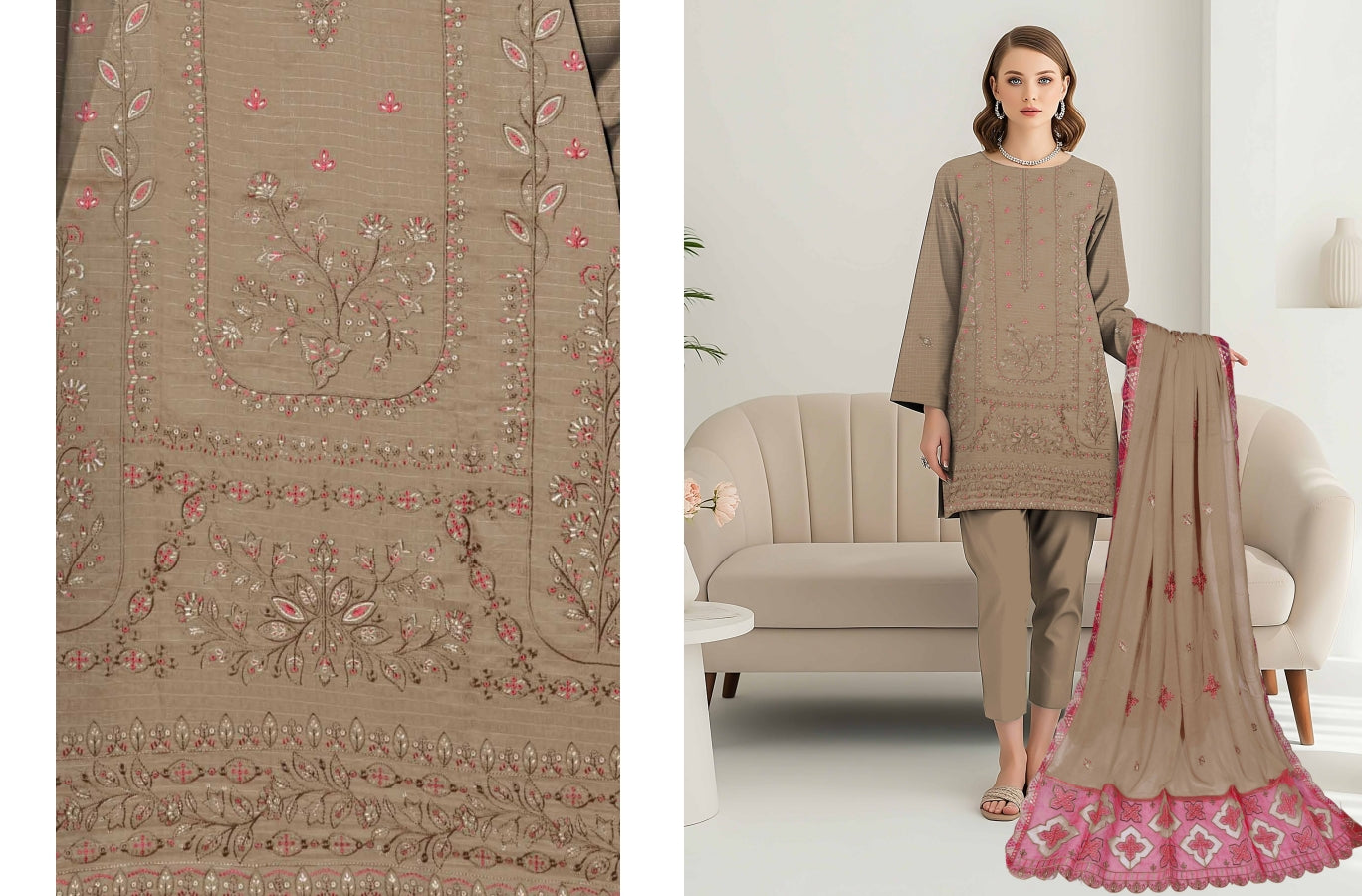 UNSTITCHED EMBROIDERED VISCOSE 3PC