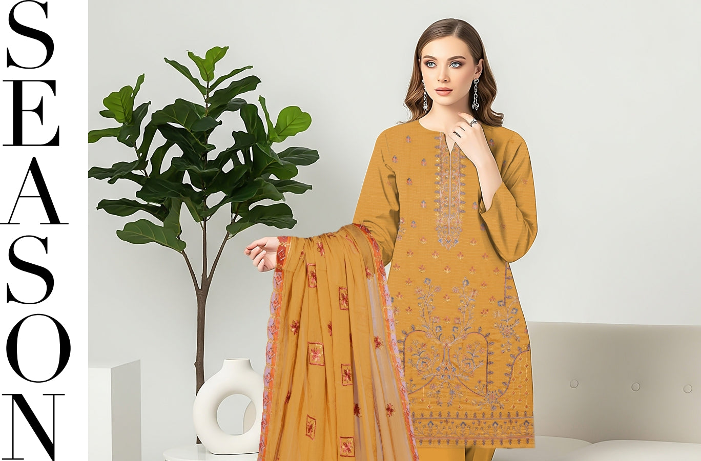 UNSTITCHED EMBROIDERED VISCOSE 3PC