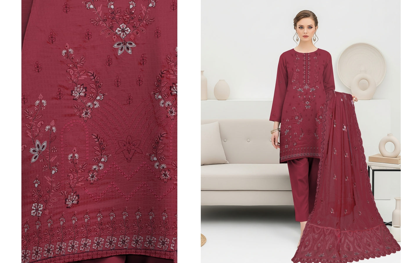 UNSTITCHED EMBROIDERED VISCOSE 3PC