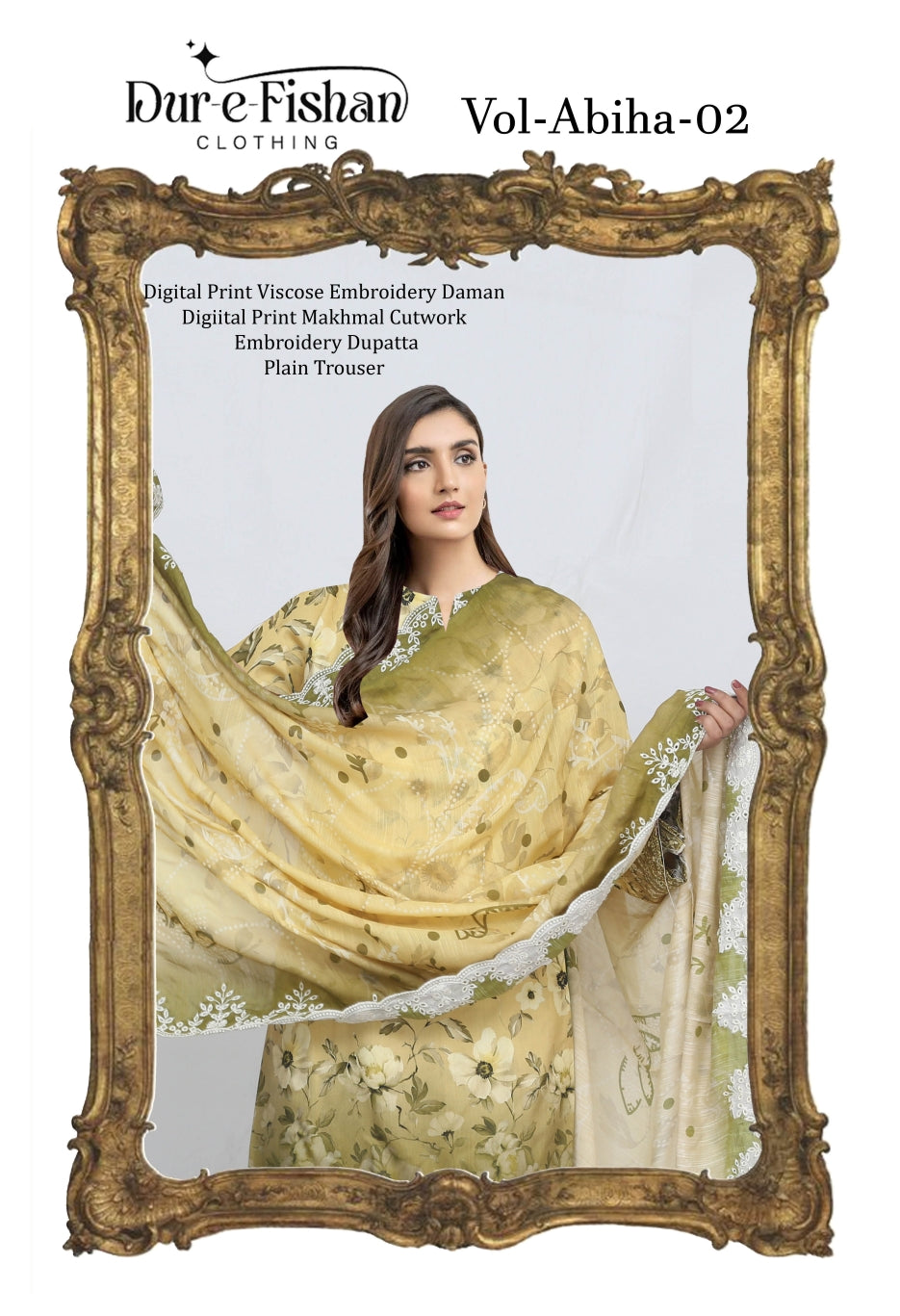 ABiHA BY DUR E FiSHAN  VOL:- 02 VISCOSE (UNSTITCHED)