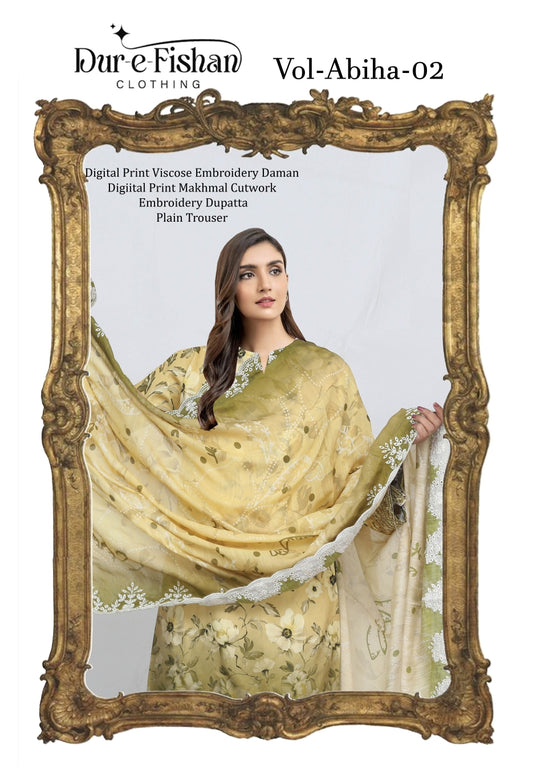 ABiHA BY DUR E FiSHAN  VOL:- 02 VISCOSE (UNSTITCHED)